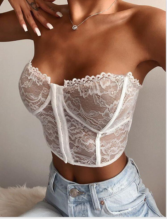 Haut corset en dentelle sans manches pour femme