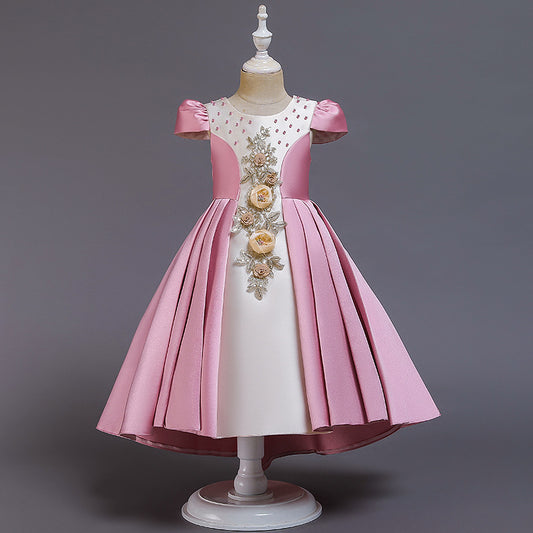 Robe de soirée brodée et moelleuse, robe de princesse, costume de maternelle, robe pour fille