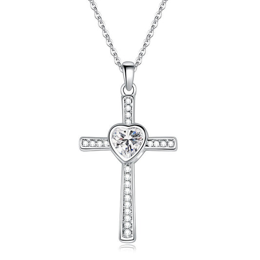 Collier pendentif diamant en forme de croix en pierre et zircon