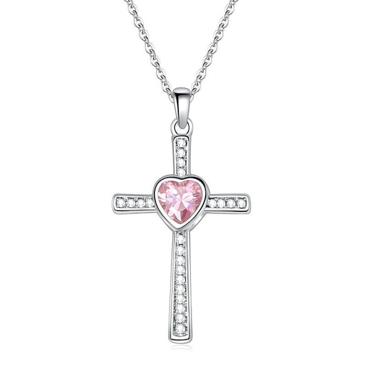 Collier pendentif diamant en forme de croix en pierre et zircon