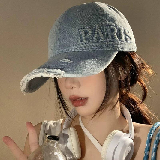 Casquette de baseball en denim délavé avec trou à visière pour baseball