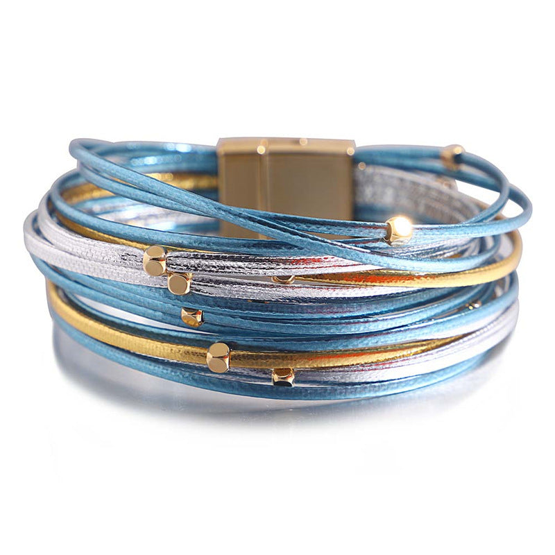 Bracelet vintage en cuir souple avec perles pour femme