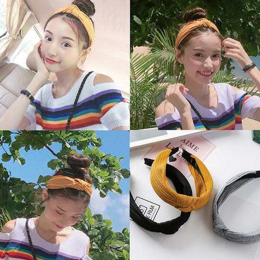 Bandeau vintage à larges bords en tricot de couleur unie simple