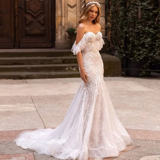 Robe de mariée sirène bohème en tulle