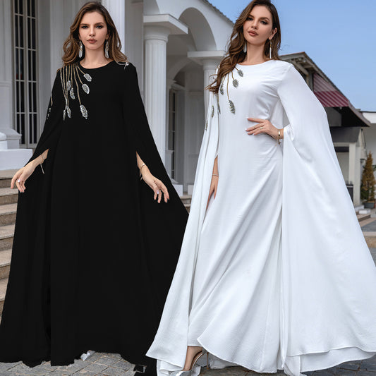 Robe soirée musulmane Abaya brodée pour femme, robe de soirée