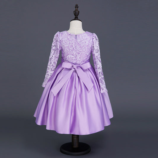 Carisa Europe et Amérique automne et hiver robe pour enfants robe de princesse à manches longues robe de fille de fleur femme costumes en dentelle violette en gros