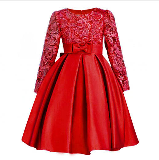 Carisa Europe et Amérique automne et hiver robe pour enfants robe de princesse à manches longues robe de fille de fleur femme costumes en dentelle violette en gros