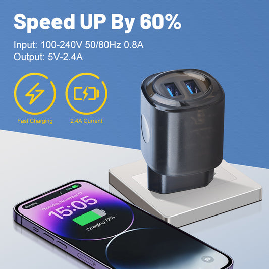 Chargeur de téléphone portable USB 2 ports 2,4A