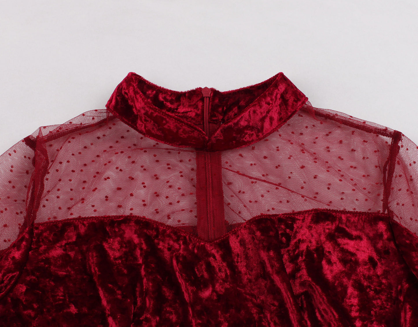 Tonval-robe en velours Vintage, montant en contraste, maille transparente, bordeaux, robe femme en velours, soirée de soirée élégante, automne hiver