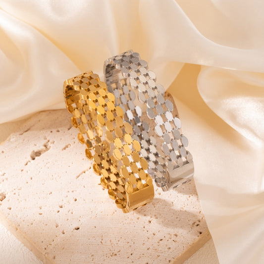 Bracelet nid d'abeille en acier titane ne s'altère pas,en plaqué or 18K