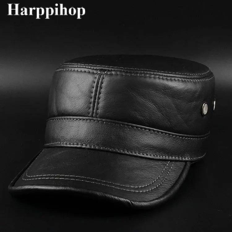 Chapeau en Cuir Véritable Homme - Casquette Militaire Hiver