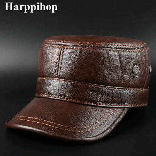 Chapeau en Cuir Véritable Homme - Casquette Militaire Hiver