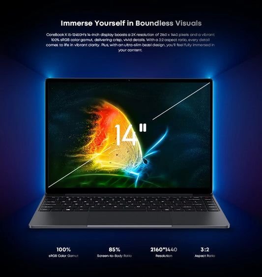 CHUWI CoreBook X Laptop Gaming,Intel i5-12450H,16GB RAM 512GB SSD