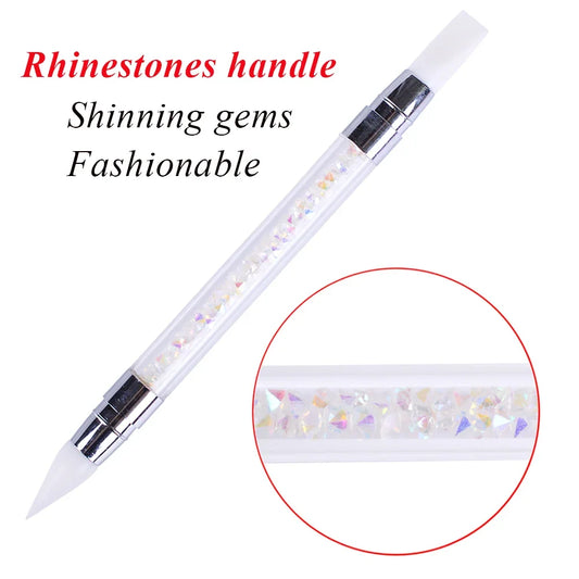 Stylo de sculpture d'ongles en silicone à double extrémité Pinceau de sculpture d'ongles Miroir Poudre pailletée Peinture de pointillés Stylo de manucure Outils de manucure