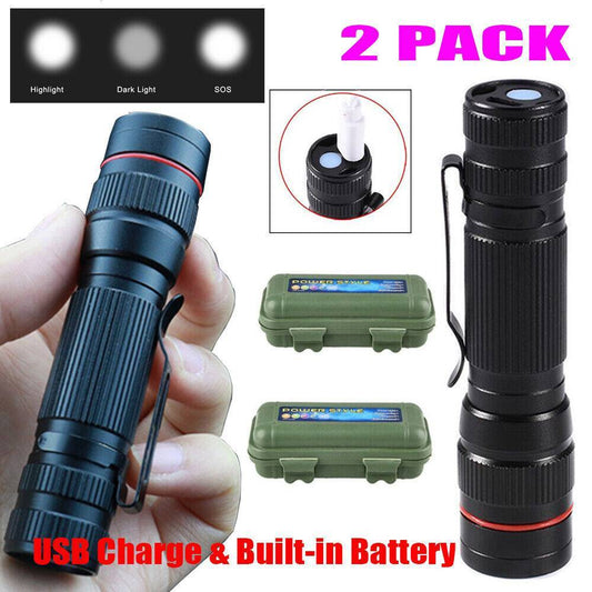 Lampe de poche LED rechargeable 3 modes torche zoomable câble USB