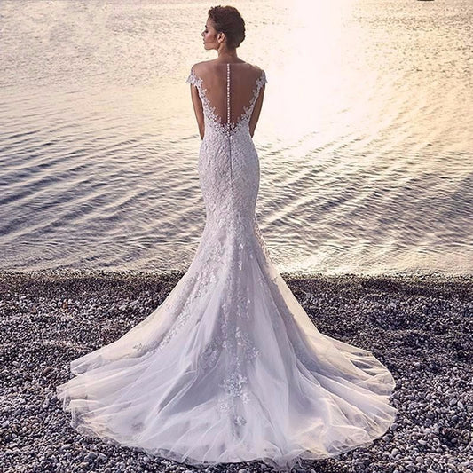 Robe de mariée sirène Princess Bride blanche avec dos nu en dentelle