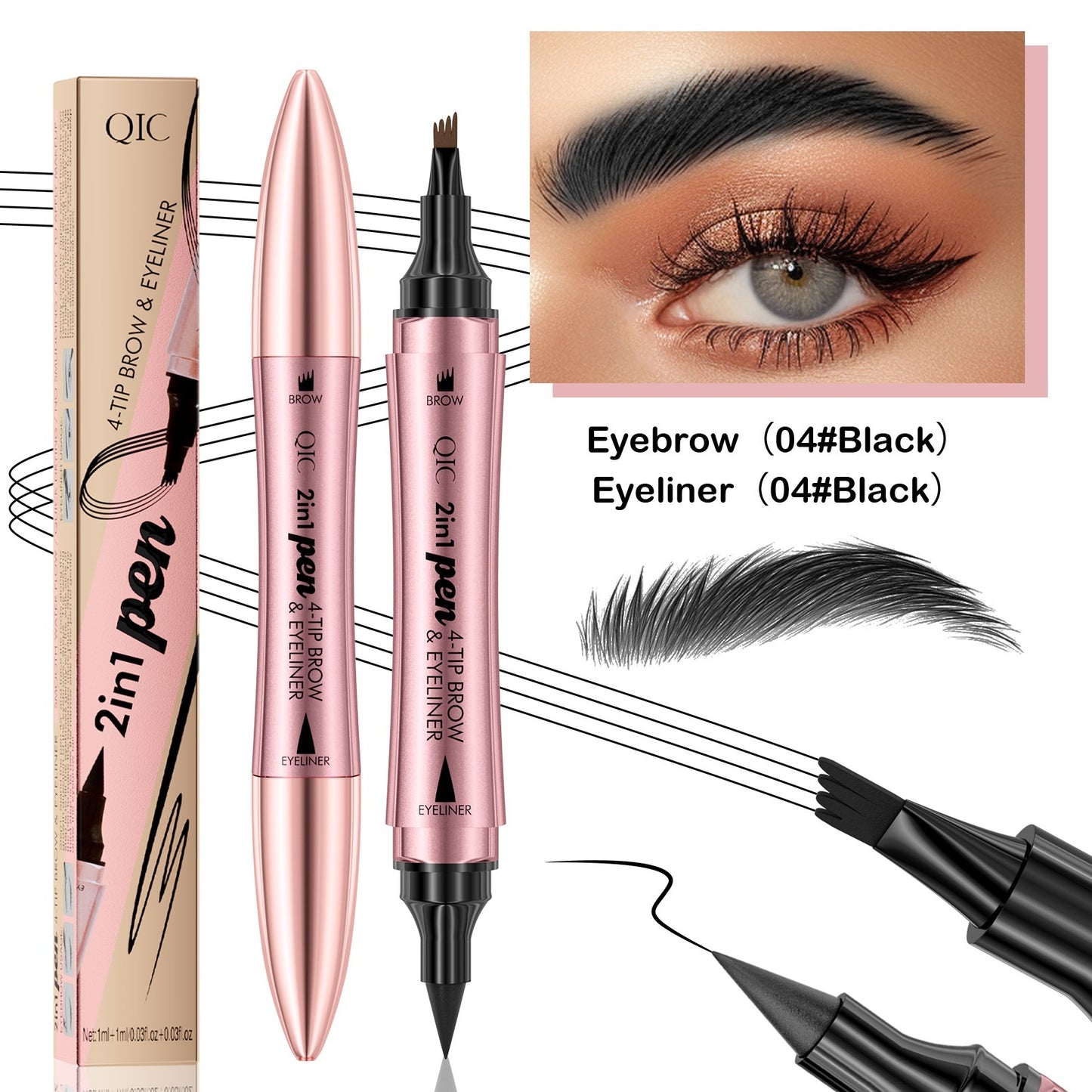 Crayon à sourcils liquide à double tête 3D micro sculpté, eyeliner 2 en 1 à double usage pour les yeux