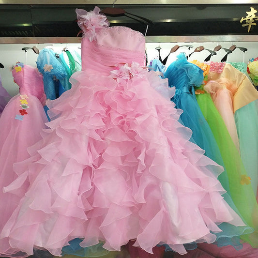 Robe de soirée annuelle asymétrique, longue jupe bouffante, costume de scène