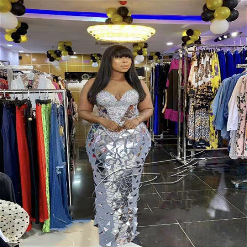 Robe de soirée longue et élastique, tenue de scène pour femme
