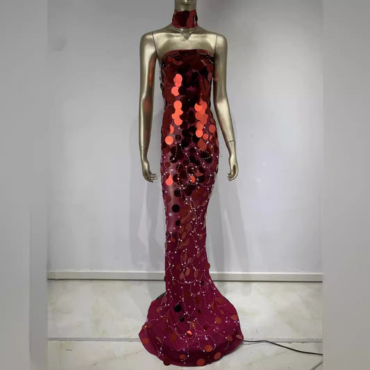 Robe tube à paillettes, robe de soirée, de banquet, costume de scène pour passer la serpillière