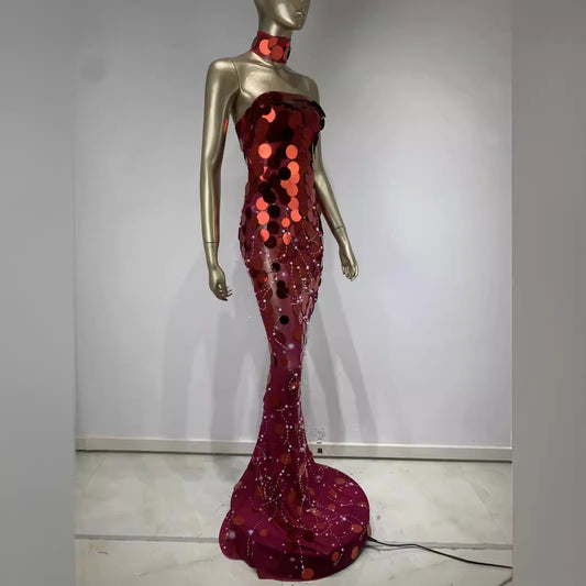 Robe tube à paillettes, robe de soirée, de banquet, costume de scène pour passer la serpillière