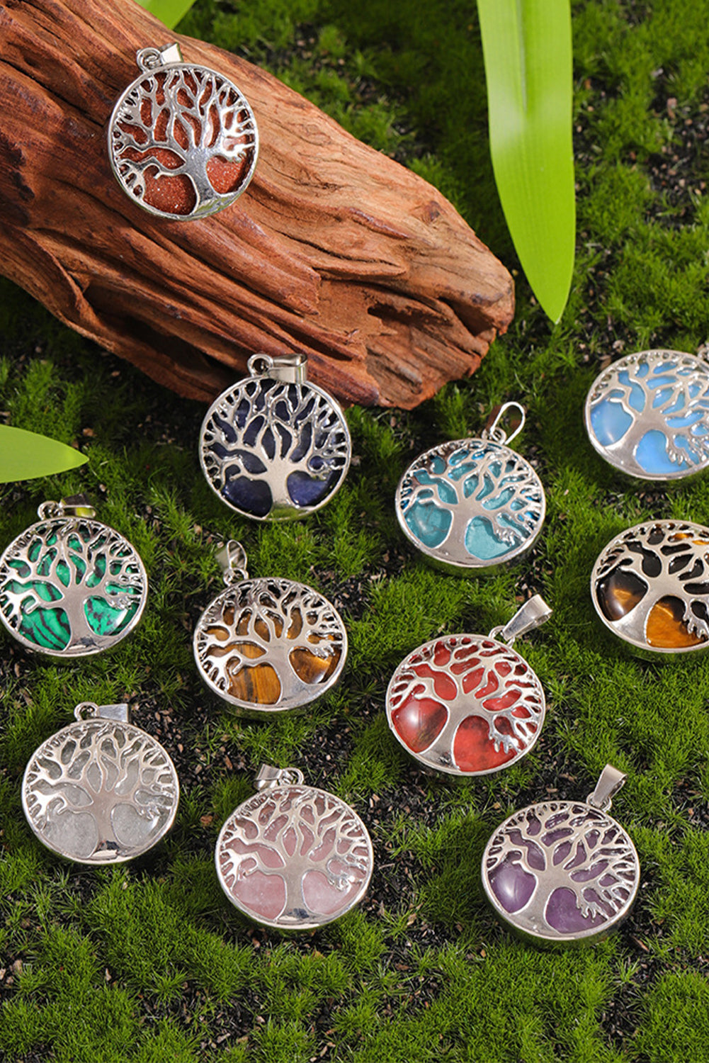 Collier à pendentifs en cristal bleu Boho Tree of Life