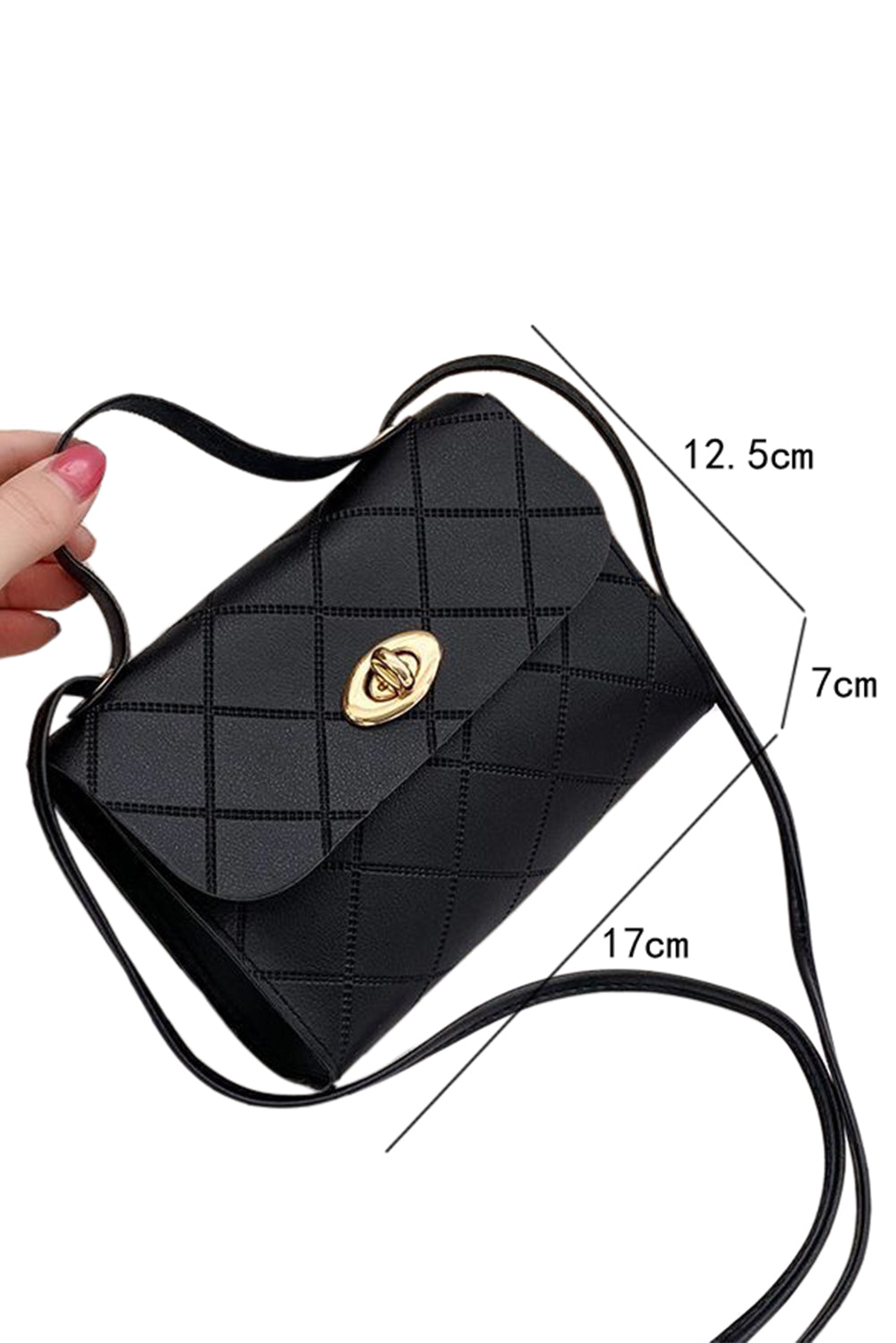 Sac messager en cuir PU noir à motif de diamant