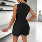 Ensemble d'été 2 pièces pour femmes - gilet sans manches à col en V et short à boutons
