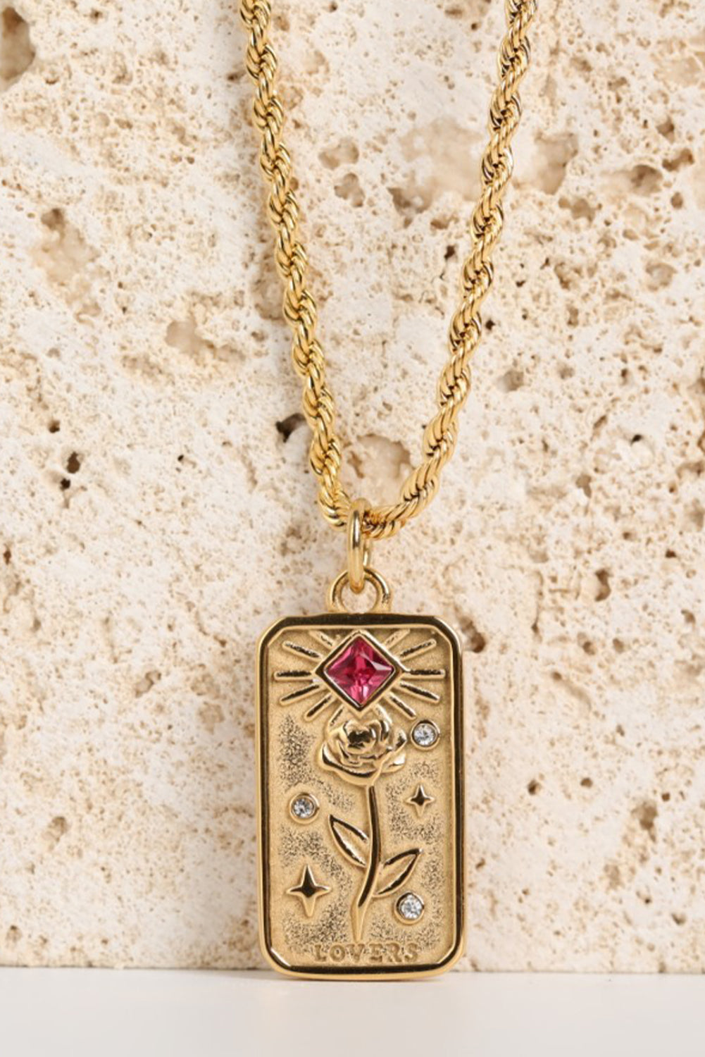 Collier de cartes de tarot en plaqué or avec pierres de Rhin Deocr Valentiens Gift Necklace