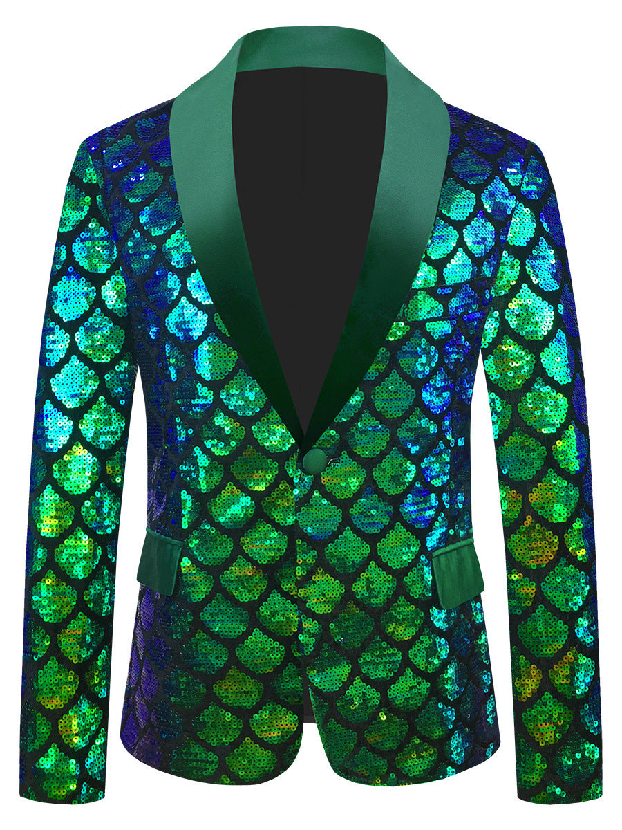 Costume homme en velours coloré à paillettes et écailles