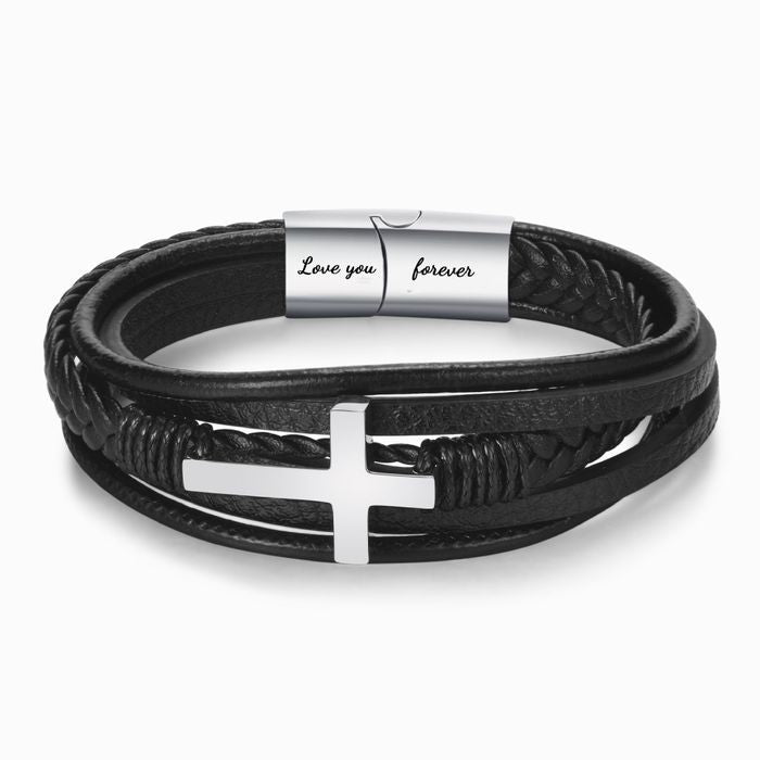 Bracelet de mode avec croix en acier inoxydable pour homme