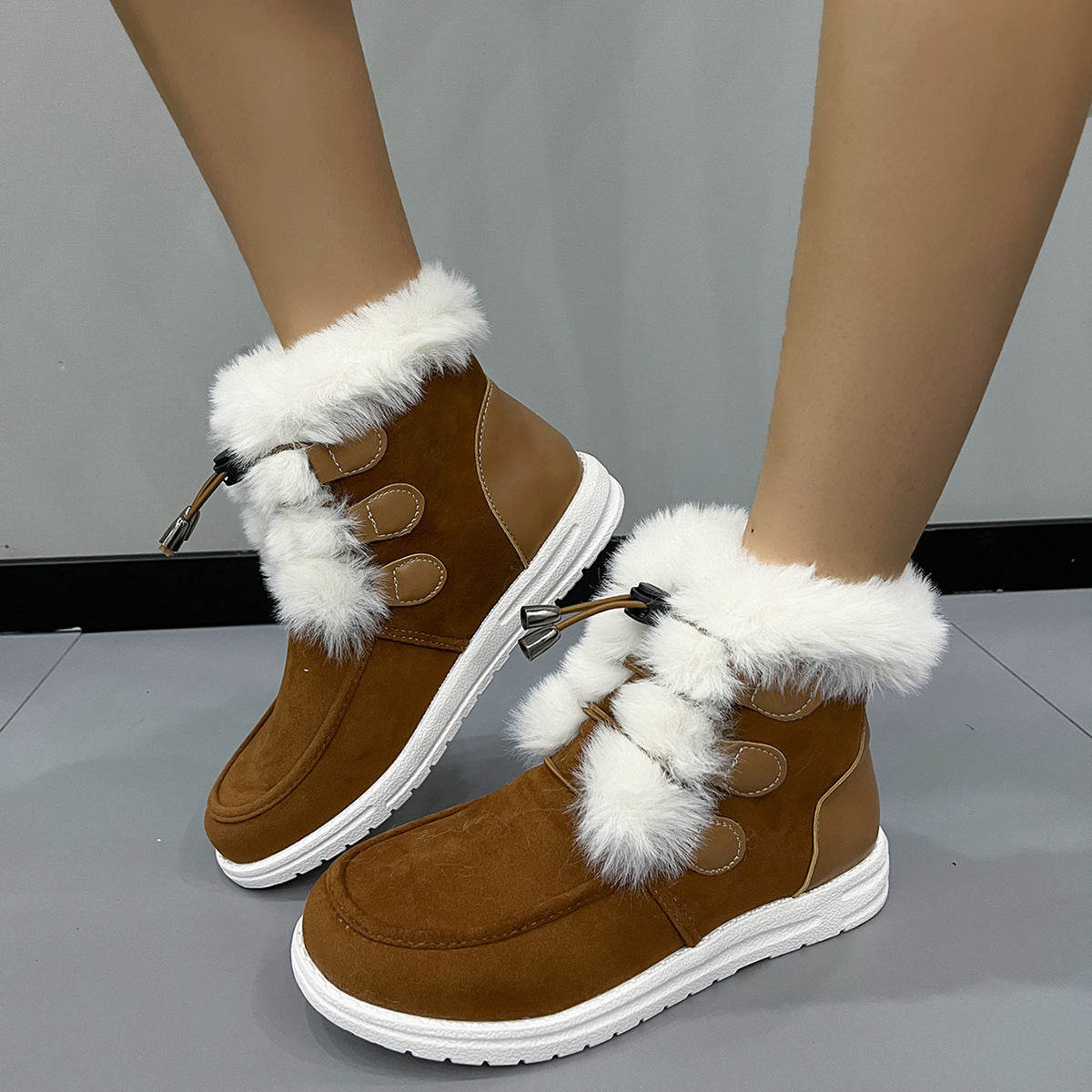 chaussures d'hiver chaudes en daim plaire et peluche à bout rond en coton pur femme