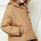 Manteau bouffant zippé à poches, solide, marron