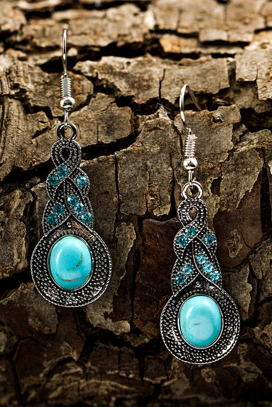 Boucles d'oreilles pendantes argentées en Turquoise Vintage