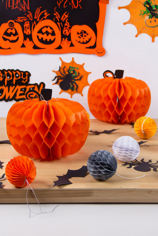 Lanterne en papier décorative orange Halloween Thanksgiving Pumpkin Honeycomb