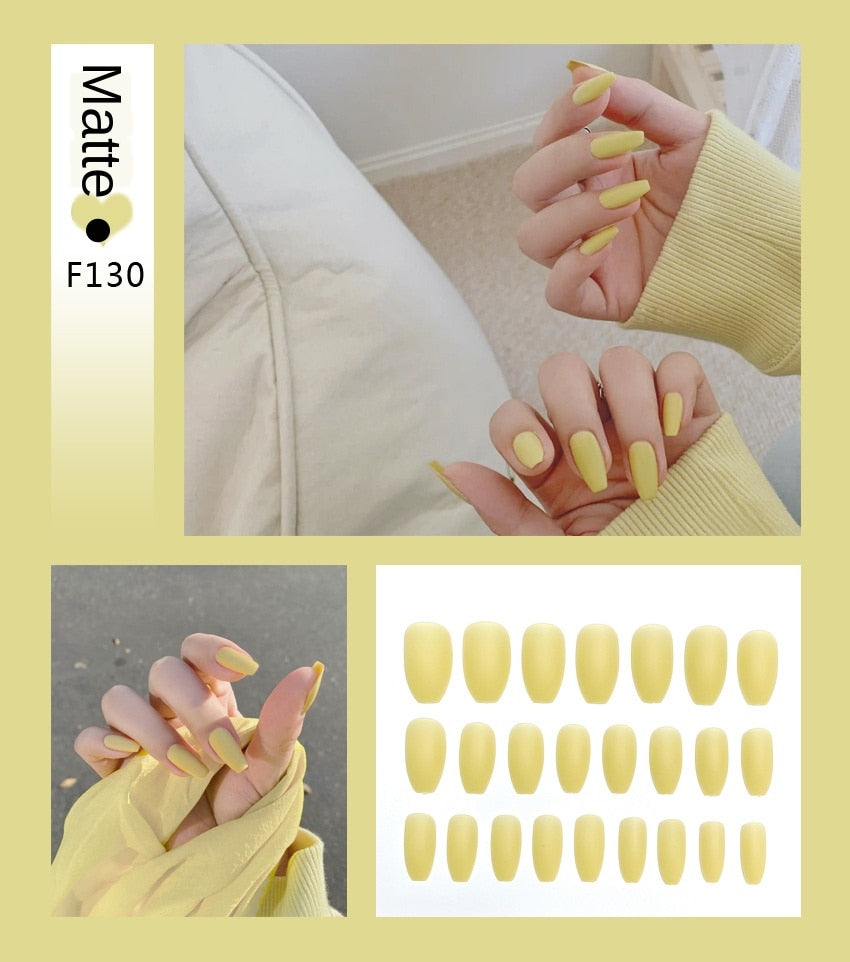 Faux ongles – Stiletto longs, transparents, mat, complets, avec colle