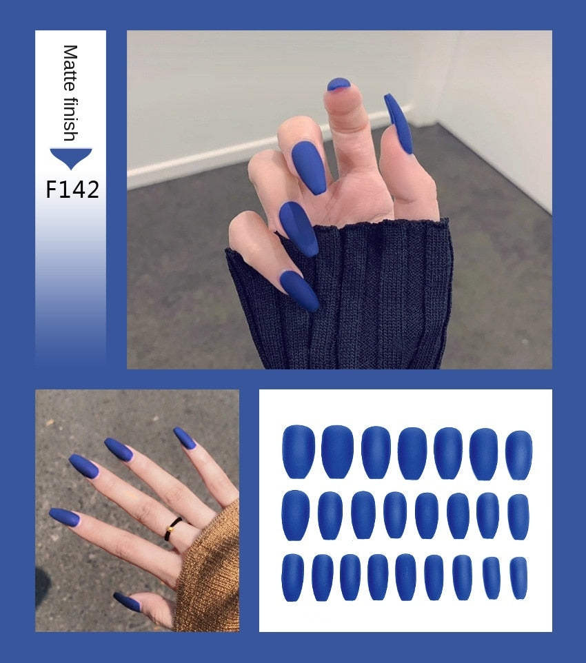 Faux ongles – Stiletto longs, transparents, mat, complets, avec colle