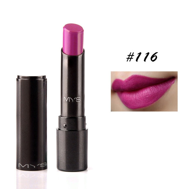 Rouge à lèvres mat MYS – Longue tenue, teinte, gloss, maquillage rouge.