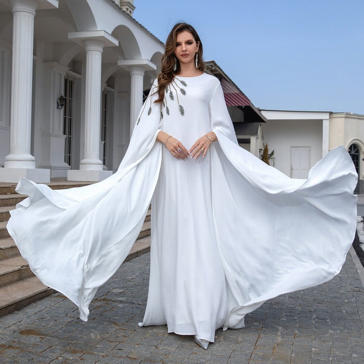 Robe soirée musulmane Abaya brodée pour femme, robe de soirée