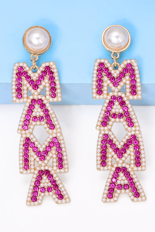 Boucles d'oreilles pendantes avec perles en strass MAMA rouge rose