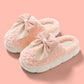 Chaussons d'hiver en peluche à nœud contrasté blanc