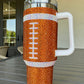 Tasse à vide Orange 40oz Rhinestone Rugby Football Handle Vacuum Cup