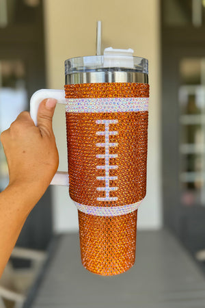 Tasse à vide Orange 40oz Rhinestone Rugby Football Handle Vacuum Cup