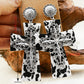 Boucles d'oreilles pendantes Vintage Faith Cross à pois argentés