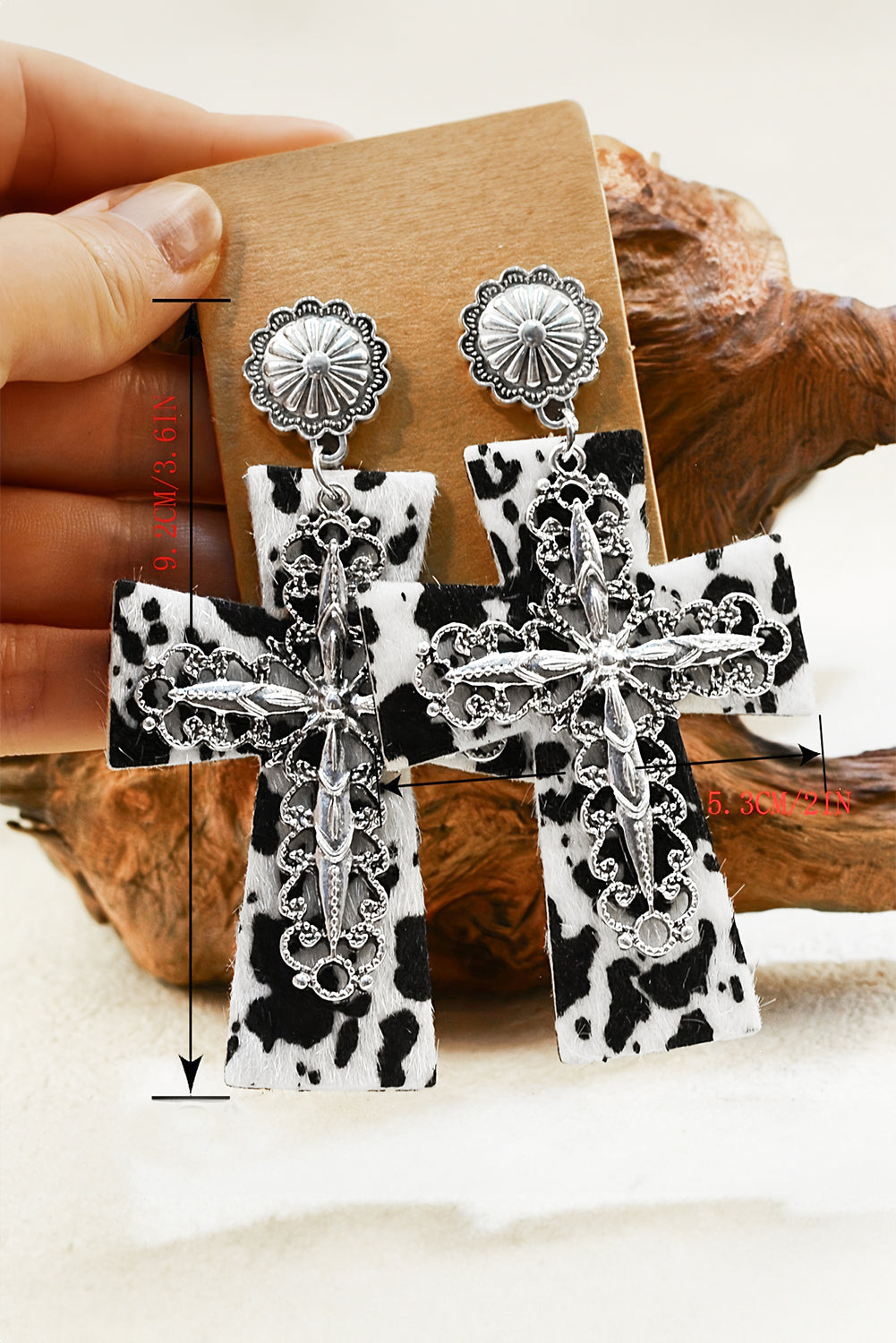 Boucles d'oreilles pendantes Vintage Faith Cross à pois argentés