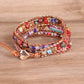 Bracelet multicouche en cuir tressé avec perles et pierres colorée