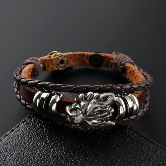 Bracelet de loup en cuir vintage