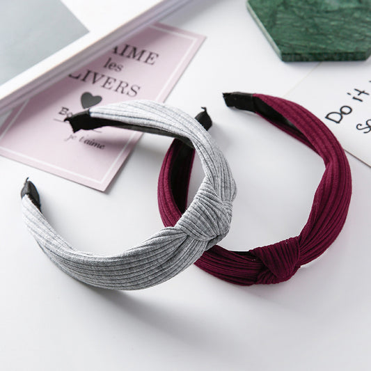 Bandeau vintage à larges bords en tricot de couleur unie simple