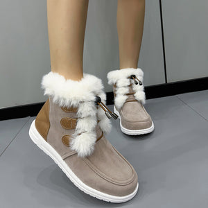 chaussures d'hiver chaudes en daim plaire et peluche à bout rond en coton pur femme