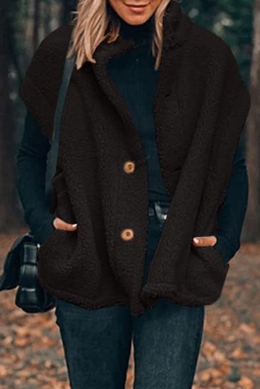 Manteau gilet Sherpa noir à col montant et à manches courtes